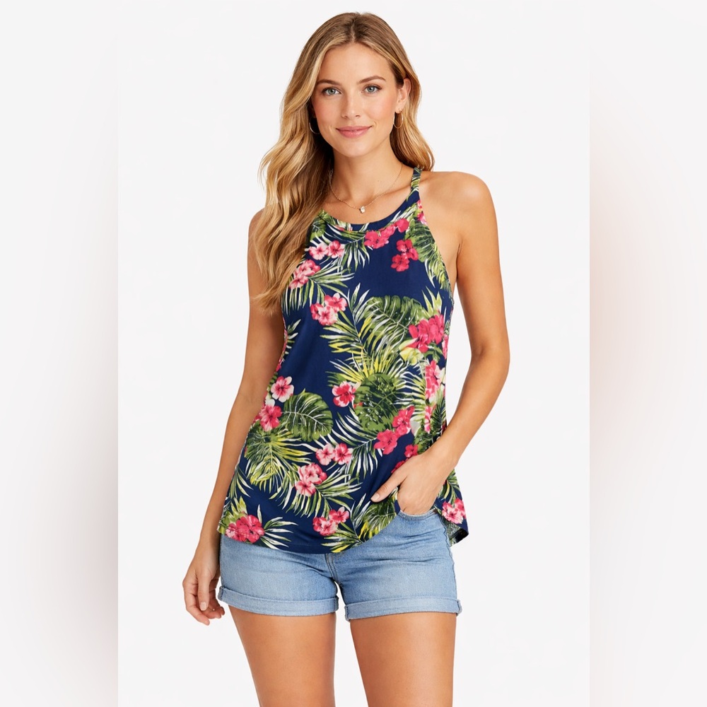 New Floral Halter Tank XL 🌺 Tropical Top Blusa Verano Nuevo ☀️